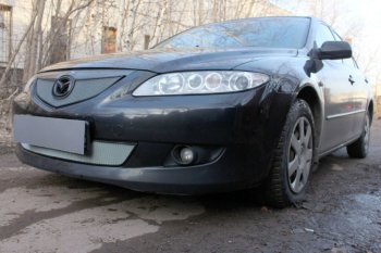 3 199 р. Защитная сетка в бампер (верх, ячейка 3х7 мм) Alfeco Стандарт Mazda 6 GG седан дорестайлинг (2002-2005) (Хром)  с доставкой в г. Новочеркасск. Увеличить фотографию 3