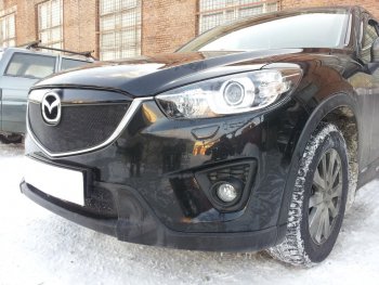 3 399 р. Защитная сетка в бампер (верх, ячейка 3х7 мм) Alfeco Стандарт Mazda CX-5 KE дорестайлинг (2011-2014) (Чёрная)  с доставкой в г. Новочеркасск. Увеличить фотографию 2