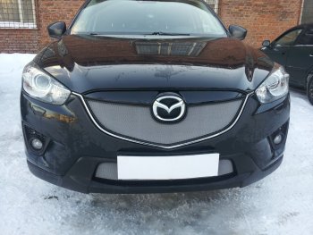 3 589 р. Защитная сетка в бампер (верх, ячейка 3х7 мм) Alfeco Стандарт Mazda CX-5 KE дорестайлинг (2011-2014) (Хром)  с доставкой в г. Новочеркасск. Увеличить фотографию 1