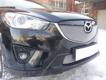 3 589 р. Защитная сетка в бампер (верх, ячейка 3х7 мм) Alfeco Стандарт Mazda CX-5 KE дорестайлинг (2011-2014) (Хром)  с доставкой в г. Новочеркасск. Увеличить фотографию 2