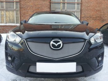 3 589 р. Защитная сетка в бампер (верх, ячейка 3х7 мм) Alfeco Стандарт Mazda CX-5 KE дорестайлинг (2011-2014) (Хром)  с доставкой в г. Новочеркасск. Увеличить фотографию 4