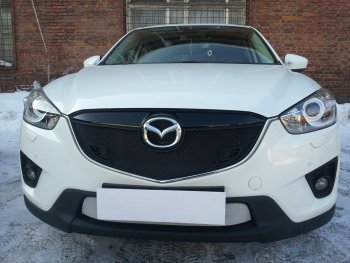 3 099 р. Защитная сетка в бампер (низ, ячейка 3х7 мм) Alfeco Стандарт Mazda CX-5 KE дорестайлинг (2011-2014) (Хром)  с доставкой в г. Новочеркасск. Увеличить фотографию 1