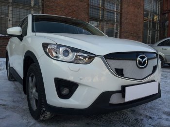 3 099 р. Защитная сетка в бампер (низ, ячейка 3х7 мм) Alfeco Стандарт Mazda CX-5 KE дорестайлинг (2011-2014) (Хром)  с доставкой в г. Новочеркасск. Увеличить фотографию 2