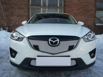 3 099 р. Защитная сетка в бампер (низ, ячейка 3х7 мм) Alfeco Стандарт Mazda CX-5 KE дорестайлинг (2011-2014) (Хром)  с доставкой в г. Новочеркасск. Увеличить фотографию 3