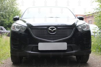 Защитная сетка в бампер (верх, ячейка 3х7 мм) Alfeco Стандарт Mazda CX-5 KE рестайлинг (2015-2017)  (Чёрная)