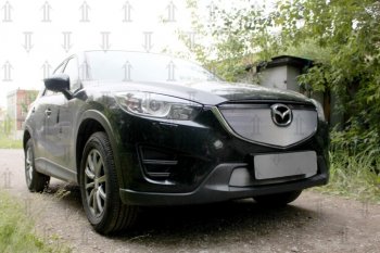 3 589 р. Защитная сетка в бампер (верх, ячейка 3х7 мм) Alfeco Стандарт Mazda CX-5 KE рестайлинг (2015-2017) (Хром)  с доставкой в г. Новочеркасск. Увеличить фотографию 2