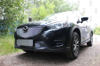 3 589 р. Защитная сетка в бампер (верх, ячейка 3х7 мм) Alfeco Стандарт Mazda CX-5 KE рестайлинг (2015-2017) (Хром)  с доставкой в г. Новочеркасск. Увеличить фотографию 3