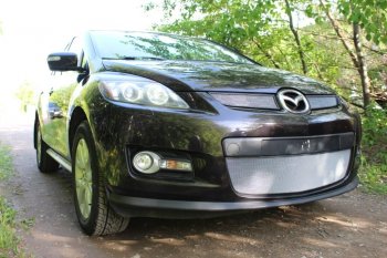 3 399 р. Защитная сетка в бампер (низ, ячейка 3х7 мм) Alfeco Стандарт Mazda CX-7 ER дорестайлинг (2006-2010) (Хром)  с доставкой в г. Новочеркасск. Увеличить фотографию 2