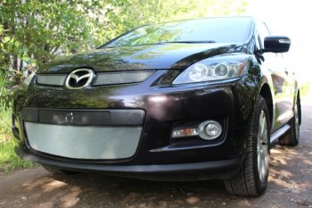 3 399 р. Защитная сетка в бампер (низ, ячейка 3х7 мм) Alfeco Стандарт Mazda CX-7 ER дорестайлинг (2006-2010) (Хром)  с доставкой в г. Новочеркасск. Увеличить фотографию 3