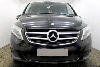 Защитная сетка в бампер (низ, ячейка 3х7 мм) Alfeco Стандарт Mercedes-Benz Vito W447 дорестайлинг (2015-2020)  (Чёрная)