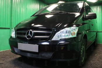 2 969 р. Защитная сетка в бампер (низ, ячейка 3х7 мм) Alfeco Стандарт  Mercedes-Benz Vito  W639 (2010-2014) рестайлинг (Чёрная)  с доставкой в г. Новочеркасск. Увеличить фотографию 2