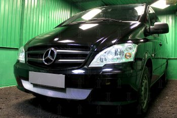 3 099 р. Защитная сетка в бампер (низ, ячейка 3х7 мм) Alfeco Стандарт  Mercedes-Benz Vito  W639 (2010-2014) рестайлинг (Хром)  с доставкой в г. Новочеркасск. Увеличить фотографию 3