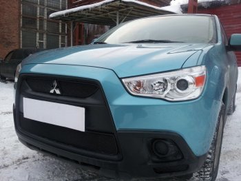 2 899 р. Защитная сетка в бампер (низ, ячейка 3х7 мм) Alfeco Стандарт Mitsubishi ASX дорестайлинг (2010-2012) (Чёрная)  с доставкой в г. Новочеркасск. Увеличить фотографию 2