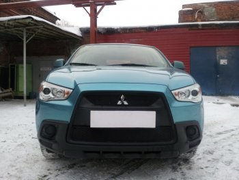 2 899 р. Защитная сетка в бампер (низ, ячейка 3х7 мм) Alfeco Стандарт Mitsubishi ASX дорестайлинг (2010-2012) (Чёрная)  с доставкой в г. Новочеркасск. Увеличить фотографию 3