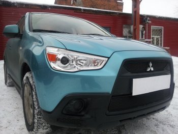 2 899 р. Защитная сетка в бампер (низ, ячейка 3х7 мм) Alfeco Стандарт Mitsubishi ASX дорестайлинг (2010-2012) (Чёрная)  с доставкой в г. Новочеркасск. Увеличить фотографию 4