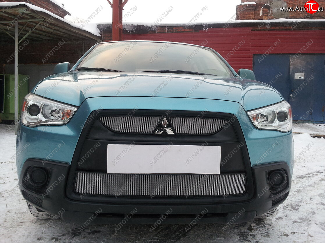 3 099 р. Защитная сетка в бампер (низ, ячейка 3х7 мм) Alfeco Стандарт Mitsubishi ASX дорестайлинг (2010-2012) (Хром)  с доставкой в г. Новочеркасск