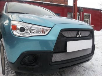 3 099 р. Защитная сетка в бампер (низ, ячейка 3х7 мм) Alfeco Стандарт Mitsubishi ASX дорестайлинг (2010-2012) (Хром)  с доставкой в г. Новочеркасск. Увеличить фотографию 2