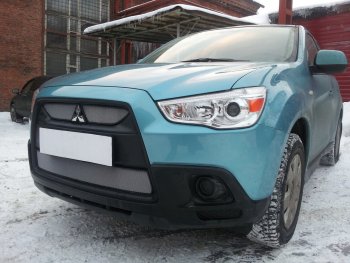 3 099 р. Защитная сетка в бампер (низ, ячейка 3х7 мм) Alfeco Стандарт Mitsubishi ASX дорестайлинг (2010-2012) (Хром)  с доставкой в г. Новочеркасск. Увеличить фотографию 3