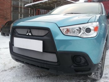 3 099 р. Защитная сетка в бампер (низ, ячейка 3х7 мм) Alfeco Стандарт Mitsubishi ASX дорестайлинг (2010-2012) (Хром)  с доставкой в г. Новочеркасск. Увеличить фотографию 4