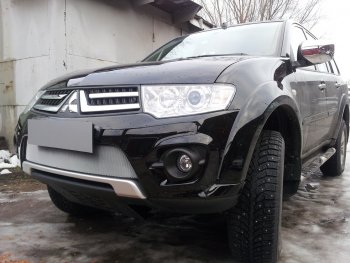 3 589 р. Защитная сетка в бампер (низ, ячейка 3х7 мм) Alfeco Стандарт Mitsubishi L200 4  рестайлинг (2013-2016) (Хром)  с доставкой в г. Новочеркасск. Увеличить фотографию 4