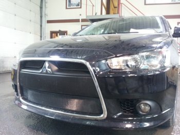 5 899 р. Защитная сетка в бампер (3 части, ячейка 3х7 мм) Alfeco Стандарт  Mitsubishi Lancer  10 (2011-2017) седан рестайлинг, хэтчбек 5 дв рестайлинг (Чёрная)  с доставкой в г. Новочеркасск. Увеличить фотографию 2