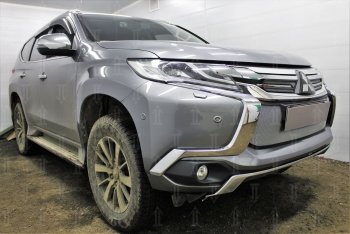 4 389 р. Защитная сетка в бампер (низ, ячейка 3х7 мм) Стрелка11 Стандарт Mitsubishi Pajero Sport QE дорестайлинг (2015-2021) (Хром)  с доставкой в г. Новочеркасск. Увеличить фотографию 4