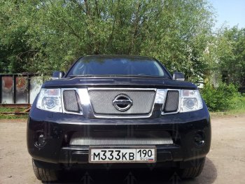 3 589 р. Защитная сетка в бампер (низ, ячейка 3х7 мм) Стрелка11 Стандарт  Nissan Navara  2 D40 - Pathfinder  R51 (Хром)  с доставкой в г. Новочеркасск. Увеличить фотографию 4