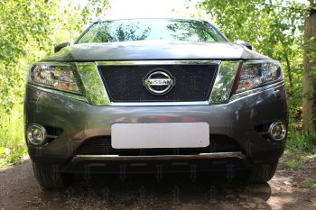 Защитная сетка в бампер (верх, ячейка 3х7 мм) Стрелка11 Стандарт Nissan Pathfinder R52 дорестайлинг (2012-2017)  (Чёрная)