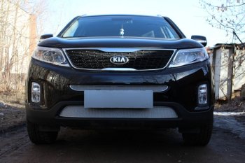 4 299 р. Защитная сетка в бампер (низ, ячейка 4х10 мм) Alfeco Премиум KIA Sorento XM рестайлинг (2012-2015) (Хром)  с доставкой в г. Новочеркасск. Увеличить фотографию 2