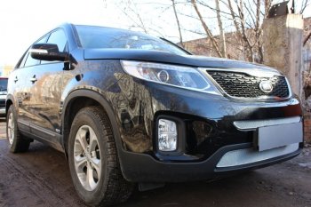 4 299 р. Защитная сетка в бампер (низ, ячейка 4х10 мм) Alfeco Премиум KIA Sorento XM рестайлинг (2012-2015) (Хром)  с доставкой в г. Новочеркасск. Увеличить фотографию 3