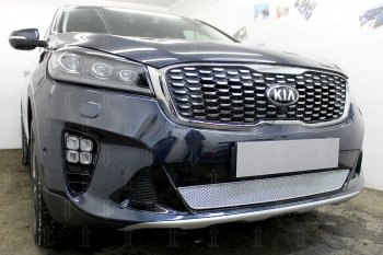 4 299 р. Защитная сетка в бампер (низ, ячейка 4х10 мм) Alfeco Премиум KIA Sorento UM/Prime рестайлинг (2018-2020) (Хром)  с доставкой в г. Новочеркасск. Увеличить фотографию 2