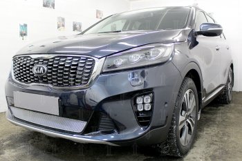 4 299 р. Защитная сетка в бампер (низ, ячейка 4х10 мм) Alfeco Премиум KIA Sorento UM/Prime рестайлинг (2018-2020) (Хром)  с доставкой в г. Новочеркасск. Увеличить фотографию 3