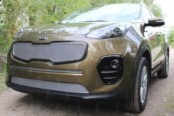 4 799 р. Защитная сетка в бампер (низ, ячейка 4х10 мм) Alfeco Премиум  KIA Sportage  4 QL (2016-2018) дорестайлинг (Хром)  с доставкой в г. Новочеркасск. Увеличить фотографию 3