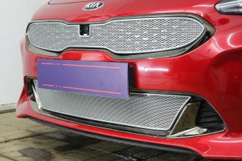 6 299 р. Защитная сетка в бампер (верх, ячейка 4х10 мм) Alfeco Премиум KIA Stinger (2017-2025) (Хром)  с доставкой в г. Новочеркасск. Увеличить фотографию 2