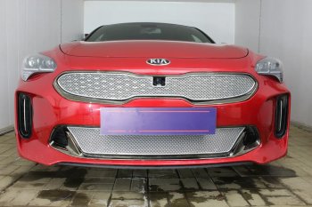 6 299 р. Защитная сетка в бампер (верх, ячейка 4х10 мм) Alfeco Премиум KIA Stinger (2017-2025) (Хром)  с доставкой в г. Новочеркасск. Увеличить фотографию 3