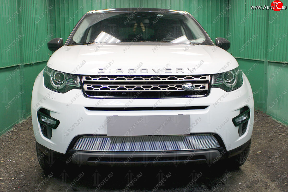 5 249 р. Защитная сетка в бампер (низ, ячейка 4х10 мм) Alfeco Премиум  Land Rover Discovery Sport  L550 (2014-2024) дорестайлинг, рестайлинг (Хром)  с доставкой в г. Новочеркасск