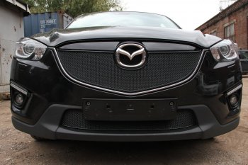 4 199 р. Защитная сетка в бампер (низ, ячейка 4х10 мм) Alfeco Премиум Mazda CX-5 KE дорестайлинг (2011-2014) (Чёрная)  с доставкой в г. Новочеркасск. Увеличить фотографию 1