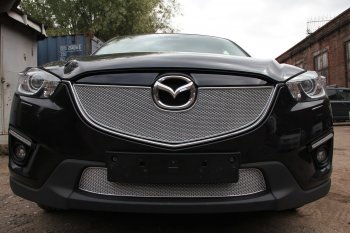 4 299 р. Защитная сетка в бампер (низ, ячейка 4х10 мм) Alfeco Премиум Mazda CX-5 KE дорестайлинг (2011-2014) (Хром)  с доставкой в г. Новочеркасск. Увеличить фотографию 1