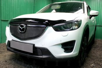 6 599 р. Защитная сетка в бампер (верх, ячейка 4х10 мм) Alfeco Премиум Mazda CX-5 KE рестайлинг (2015-2017) (Чёрная)  с доставкой в г. Новочеркасск. Увеличить фотографию 2