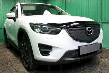 6 599 р. Защитная сетка в бампер (верх, ячейка 4х10 мм) Alfeco Премиум Mazda CX-5 KE рестайлинг (2015-2017) (Чёрная)  с доставкой в г. Новочеркасск. Увеличить фотографию 3