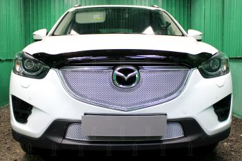 Защитная сетка в бампер (верх, ячейка 4х10 мм) Alfeco Премиум Mazda CX-5 KE рестайлинг (2015-2017)  (Хром)