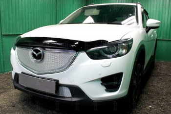 7 549 р. Защитная сетка в бампер (верх, ячейка 4х10 мм) Alfeco Премиум Mazda CX-5 KE рестайлинг (2015-2017) (Хром)  с доставкой в г. Новочеркасск. Увеличить фотографию 3