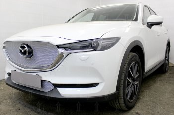 7 349 р. Защитная сетка в бампер (верх, 3D, ячейка 4х10 мм) Alfeco Премиум Mazda CX-5 KF (2016-2024) (Хром)  с доставкой в г. Новочеркасск. Увеличить фотографию 2