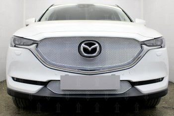 7 349 р. Защитная сетка в бампер (верх, 3D, ячейка 4х10 мм) Alfeco Премиум Mazda CX-5 KF (2016-2024) (Хром)  с доставкой в г. Новочеркасск. Увеличить фотографию 1