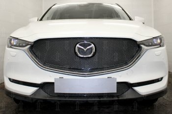 6 299 р. Защитная сетка в бампер (верх, ячейка 4х10 мм) Alfeco Премиум  Mazda CX-5  KF (2016-2024) (Чёрная)  с доставкой в г. Новочеркасск. Увеличить фотографию 1