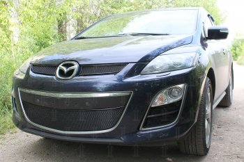 4 199 р. Защитная сетка в бампер (низ, ячейка 4х10 мм) Alfeco Премиум Mazda CX-7 ER рестайлинг (2010-2012) (Чёрная)  с доставкой в г. Новочеркасск. Увеличить фотографию 2