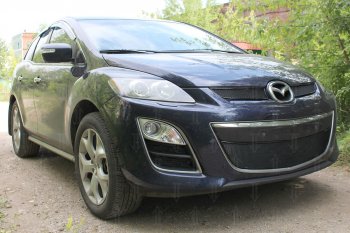 4 199 р. Защитная сетка в бампер (низ, ячейка 4х10 мм) Alfeco Премиум  Mazda CX-7  ER (2010-2012) рестайлинг (Чёрная)  с доставкой в г. Новочеркасск. Увеличить фотографию 3