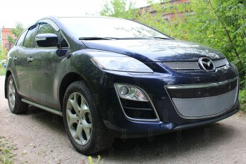 4 299 р. Защитная сетка в бампер (низ, ячейка 4х10 мм) Alfeco Премиум Mazda CX-7 ER рестайлинг (2010-2012) (Хром)  с доставкой в г. Новочеркасск. Увеличить фотографию 2