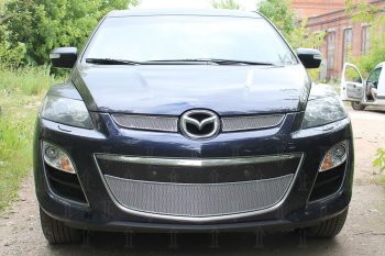 4 299 р. Защитная сетка в бампер (низ, ячейка 4х10 мм) Alfeco Премиум Mazda CX-7 ER рестайлинг (2010-2012) (Хром)  с доставкой в г. Новочеркасск. Увеличить фотографию 1