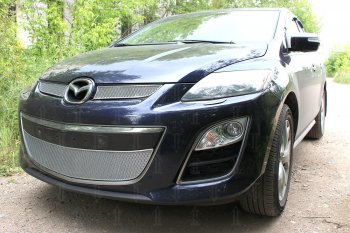 4 299 р. Защитная сетка в бампер (низ, ячейка 4х10 мм) Alfeco Премиум Mazda CX-7 ER рестайлинг (2010-2012) (Хром)  с доставкой в г. Новочеркасск. Увеличить фотографию 3